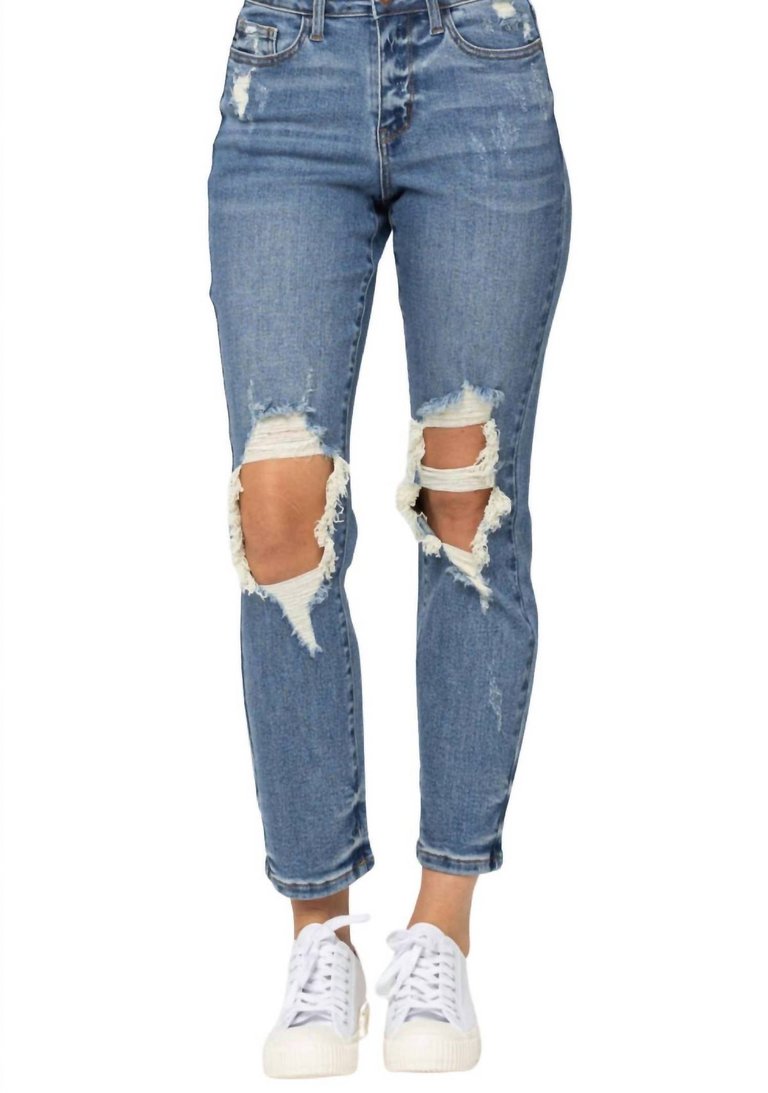 Plus Size Destroyed Boyfriend Denim - Medium Blue