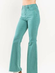 Raw Edge Flare High Rise Tummy Control Garment Dyed Jean