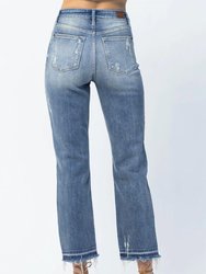 Release Hem High Waist Ankle Straight Jean In Medium Wash