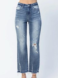 Release Hem High Waist Ankle Straight Jean In Medium Wash - Medium Wash