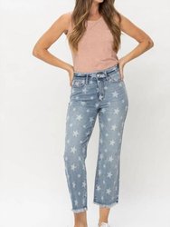Star Cropped Straight Jean - Blue