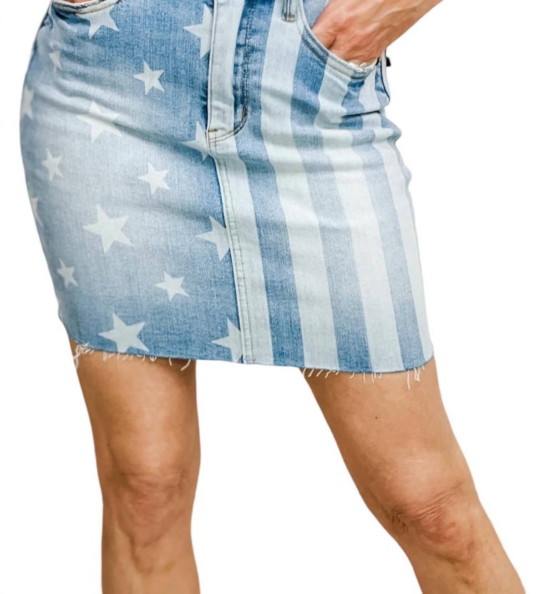 Stars And Stripe Denim Skirt In Bleach Discharge