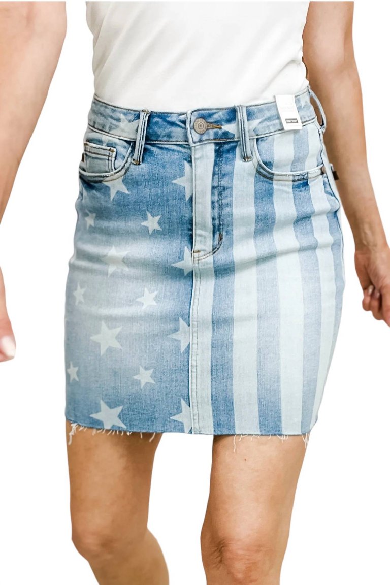 Stars And Stripe Denim Skirt In Bleach Discharge - Bleach Discharge