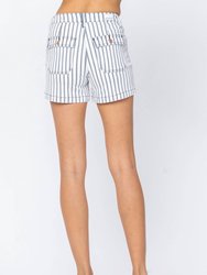 Stripe Patch Pocket High Waist Shorts