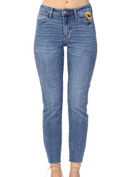 Sunflower Embroidered Relaxed Fit Jean - Medium Blue