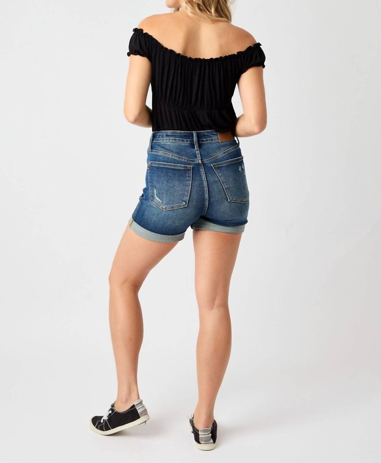 Tummy Control Cuffed Shorts In Vintage Wash