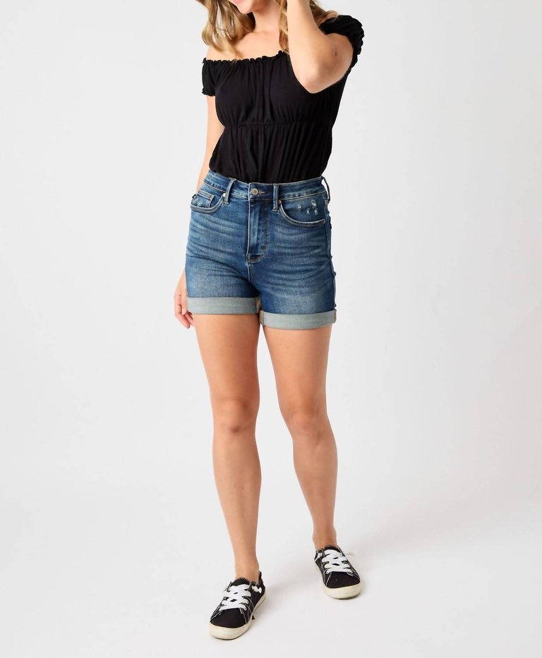 Tummy Control Cuffed Shorts In Vintage Wash - Vintage Wash