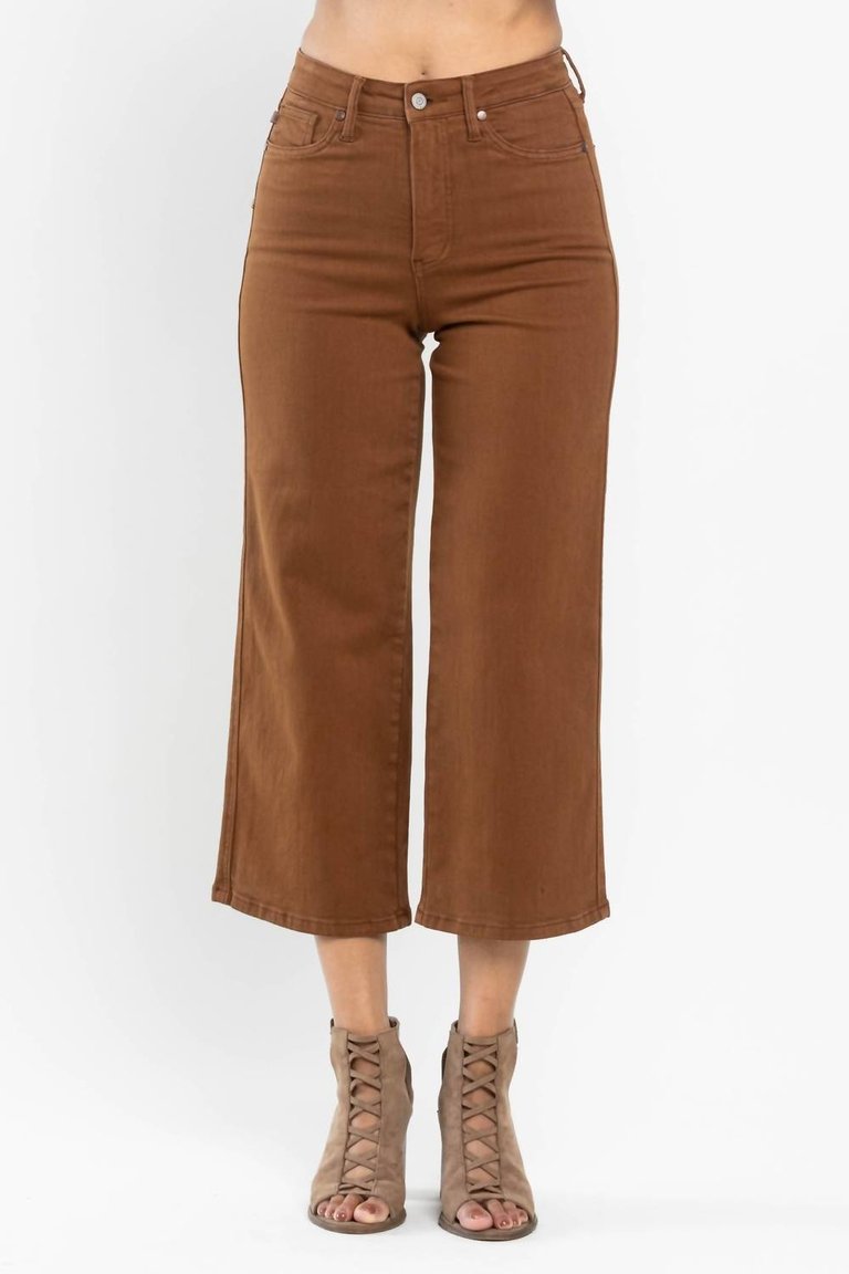 Tummy Control Garment Dyed Jeans In Brown - Brown