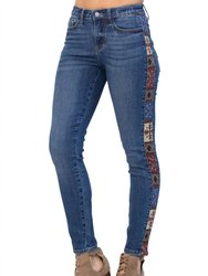 Western Print Mid-Rise Relaxed Fit Jean - Dark Blue