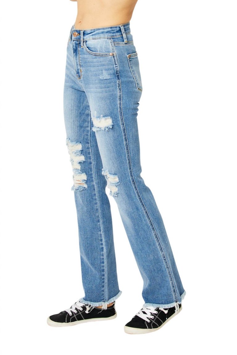 Women's Frayed Hem High Rise Bootcut Jeans In Blue