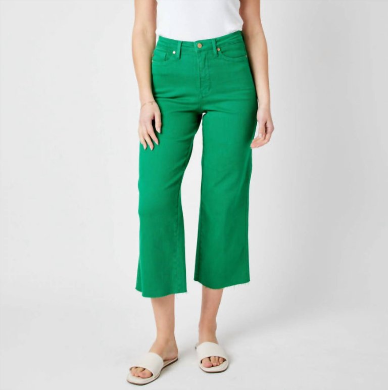 Women's High Rise Crop Wide Leg Jeans In Kelly Green - Kelly Green