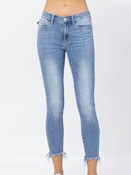 Women's Mid Rise Bleach Splash Shark Bite Skinny Jeans - Blue