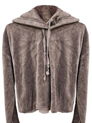 Top Hat Wildstyle Cropped Velour Hoodie Pullover - Gray