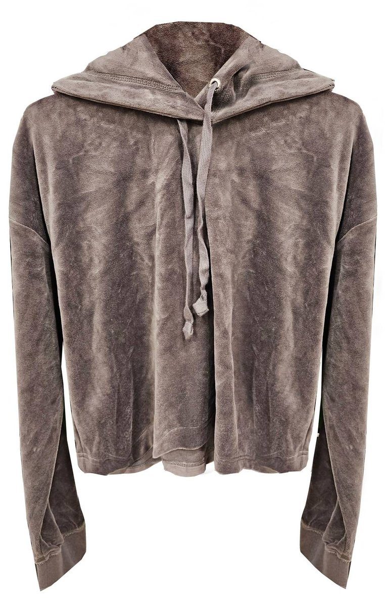 Top Hat Wildstyle Cropped Velour Hoodie Pullover - Gray