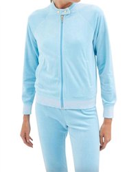 Women Doo Wop Snap Collar Velour Track Jacket L - Light Blue