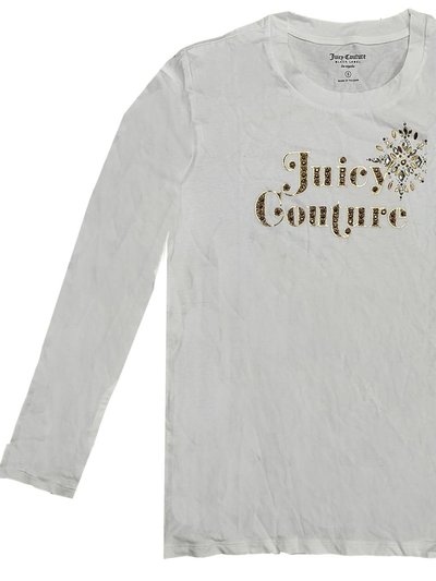 Juicy Couture Women's Bleached Bone Traditional Bling Classic Long Sleeve T-Shirt Long Sleeve product