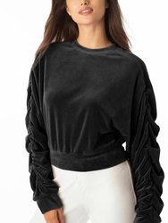 Women'S Ruched Sleeve Pitch Pullover Top - Black