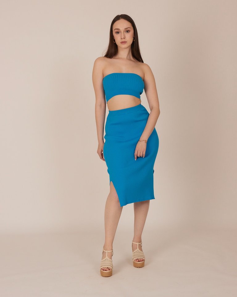 Ribbed Cropped Tube Top - Electric Blue