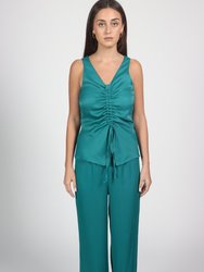 Satin Cinched Blouse - Lake