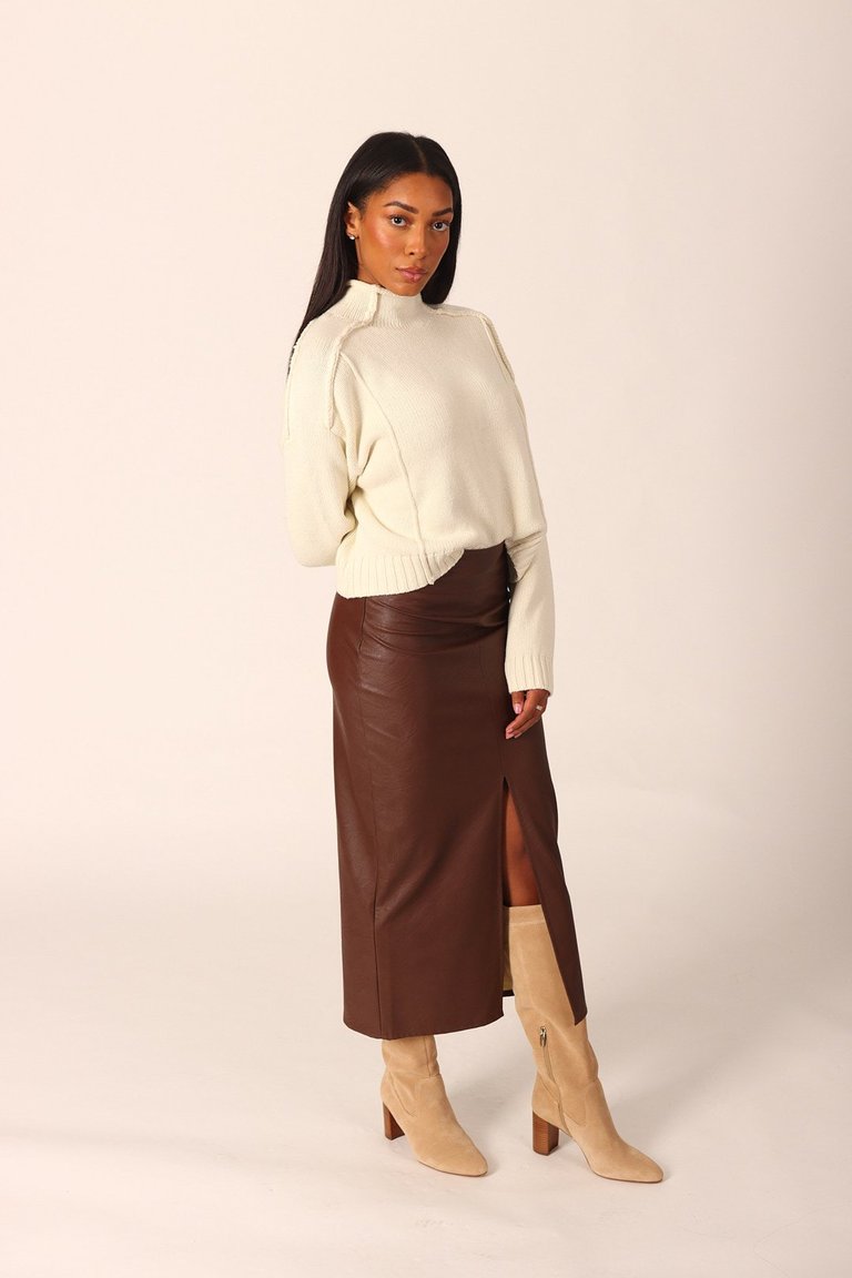 Vegan Leather Midi Skirt With Slit