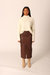 Vegan Leather Midi Skirt With Slit - Chocolate