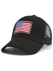 American Flag Trucker Hat With Adjustable Strap - Black-RWB Flag