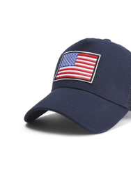 American Flag Trucker Hat With Adjustable Strap - Blue-RWB Flag