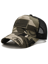 American Flag Trucker Hat With Adjustable Strap - Camo-Green Flag