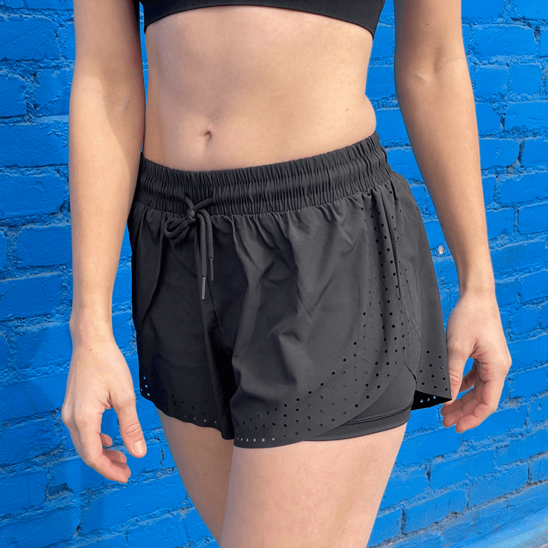 Arielle Athletic Shorts with Built-In Compression - Black