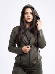 Athletic Fitted Zip-Up Hoodie Jacket with Pockets - Olive Green