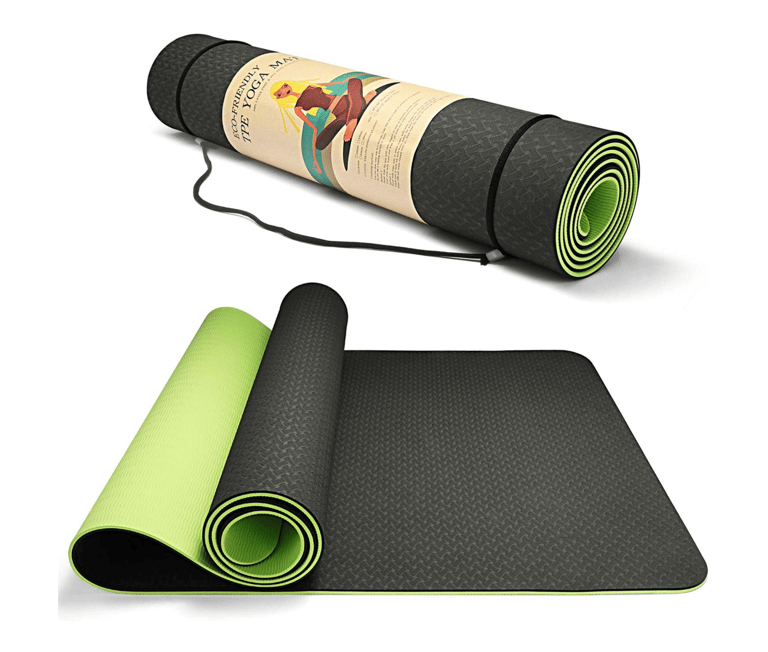 Eco Friendly Reversible Color Yoga Mat with Carrying Strap - Green