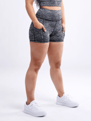 High-Waisted Athletic Shorts with Side Pockets - Grey