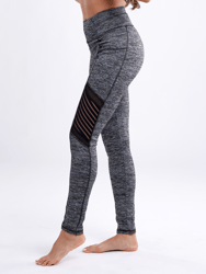 High-Waisted Pilates Leggings with Side Pockets & Mesh Panels - Grey