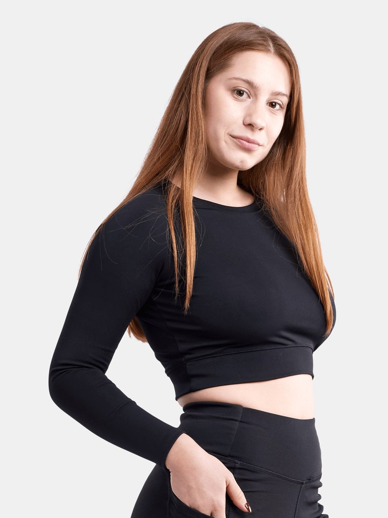 Long-Sleeve Crop Top - Black