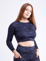 Long-Sleeve Crop Top - Blue Camo