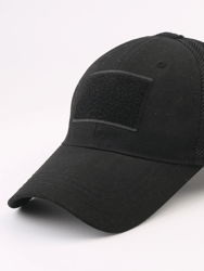 Military-Style Tactical Patch Hat With Adjustable Strap - Black