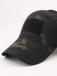 Military-Style Tactical Patch Hat With Adjustable Strap - Black Camo