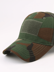 Military-Style Tactical Patch Hat With Adjustable Strap - Woodland Camo