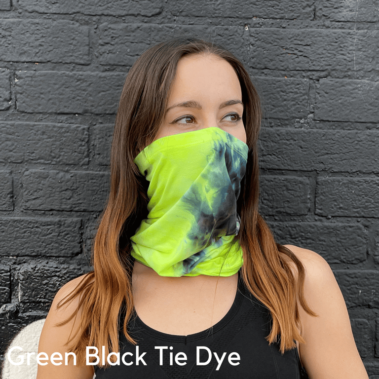 Sports Neck Gaiter Face Mask for Outdoor Activities - Green Black Tie Dye