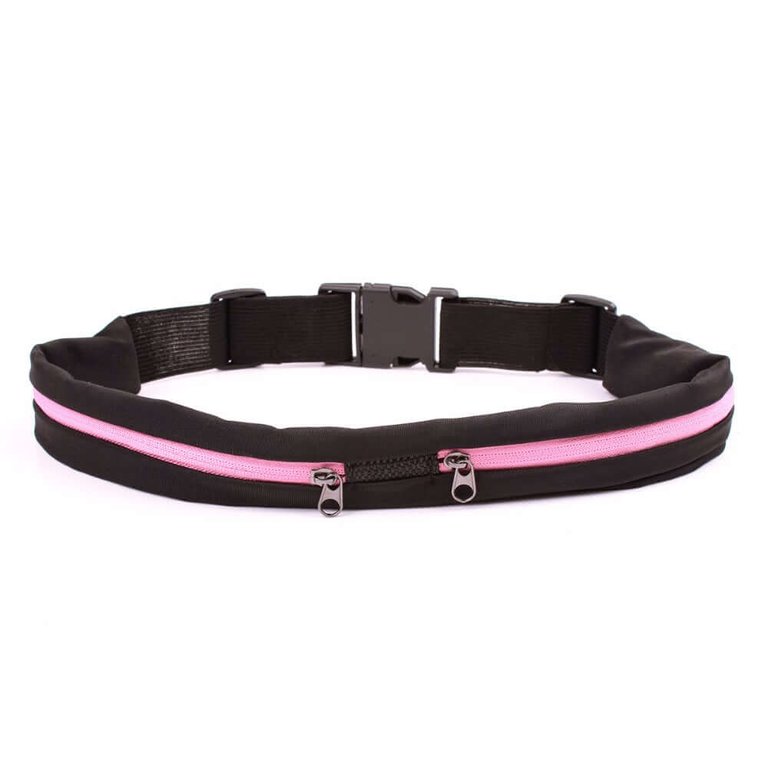 Stride Dual Pocket Running Belt and Travel Fanny Pack for All Outdoor Sports - Pink