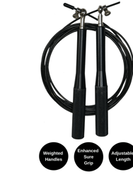 Weighted Jump Rope with Adjustable Steel Wire Cable - Black