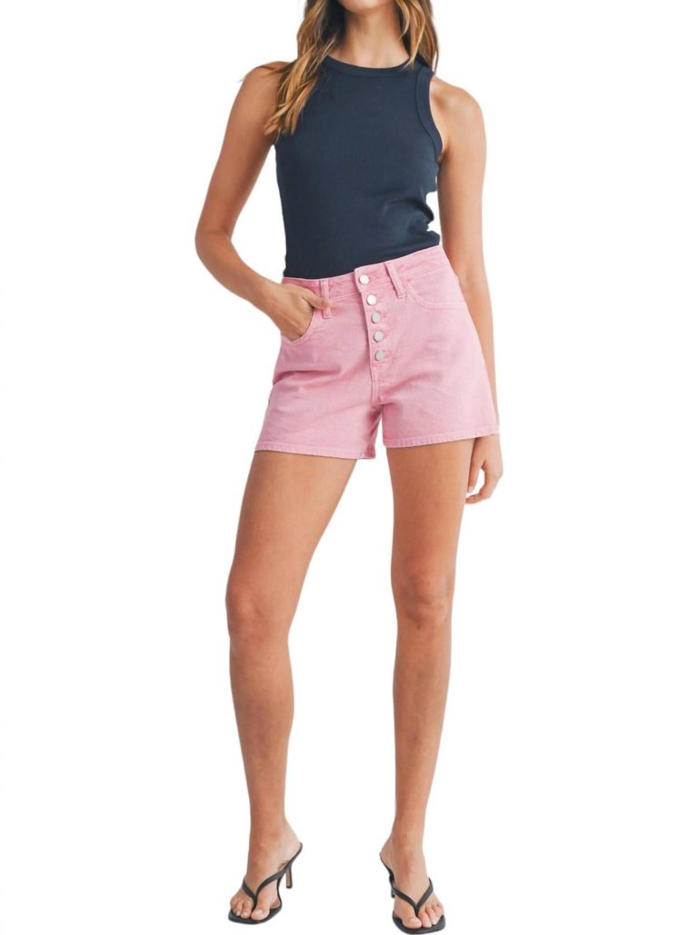 Button Down Clean Hem Short In Pink - Pink