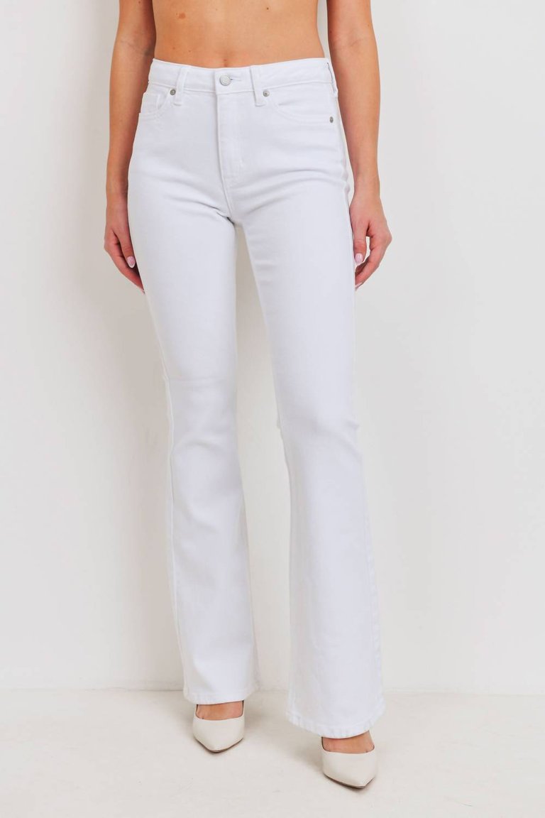 High Rise Skinny Flare Jeans In White - White