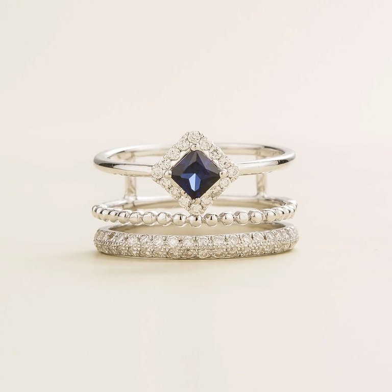 Amici White Gold Ring In Blue Sapphire & Diamond - White Gold