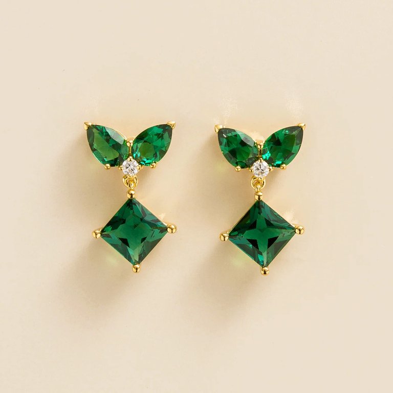 Amore Gold Earrings Emerald & Diamond - Gold