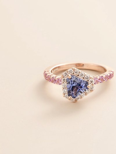 Juvetti Jewelry Diana Rose Gold Ring In Pastel Blue Sapphire, Diamond & Pink Sapphire product