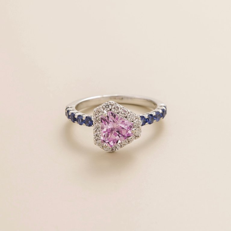 Diana White Gold Ring Pink Sapphire, Diamond & Blue Sapphire - White Gold