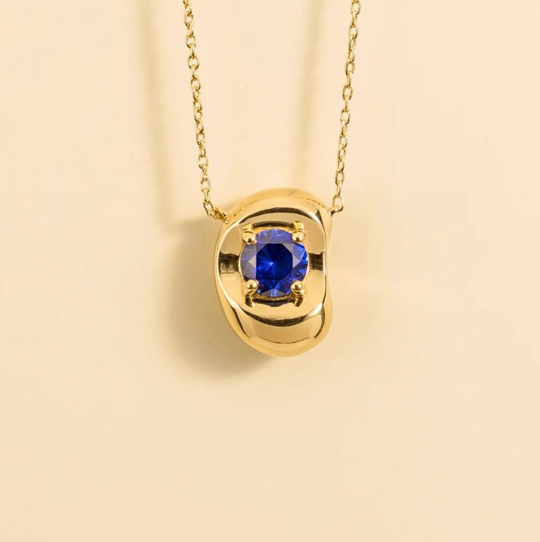 Fava Gold Necklace Set With Blue Sapphire - Gold