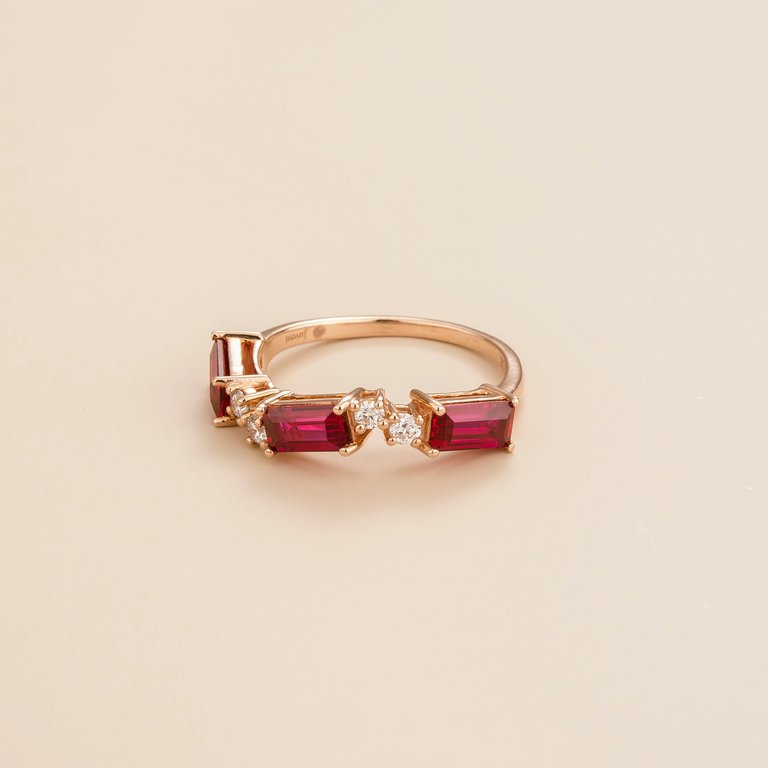 Forma Rose Gold Ring Set With Ruby & Diamond