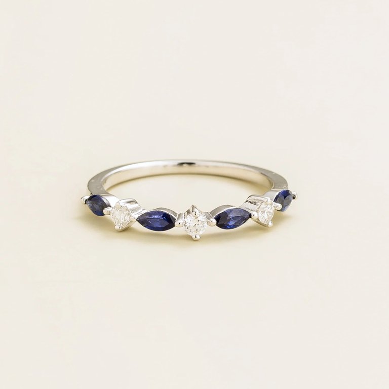 Markiz White Gold Ring In Blue Sapphire & Diamond - White Gold